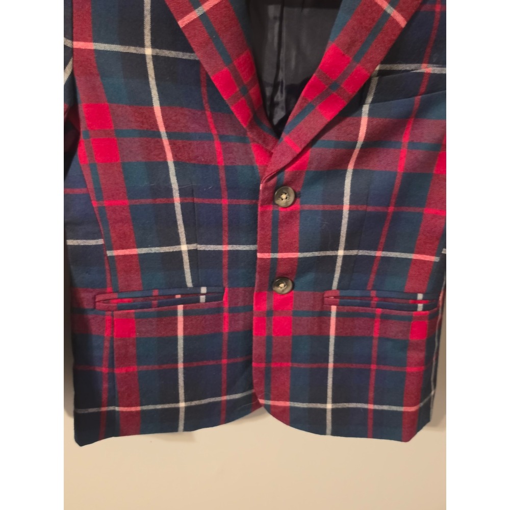 Janie and Jack Boys Red Navy Blue Plaid Wool Blazer Jacket Holiday Size 7 - Picture 3 of 6